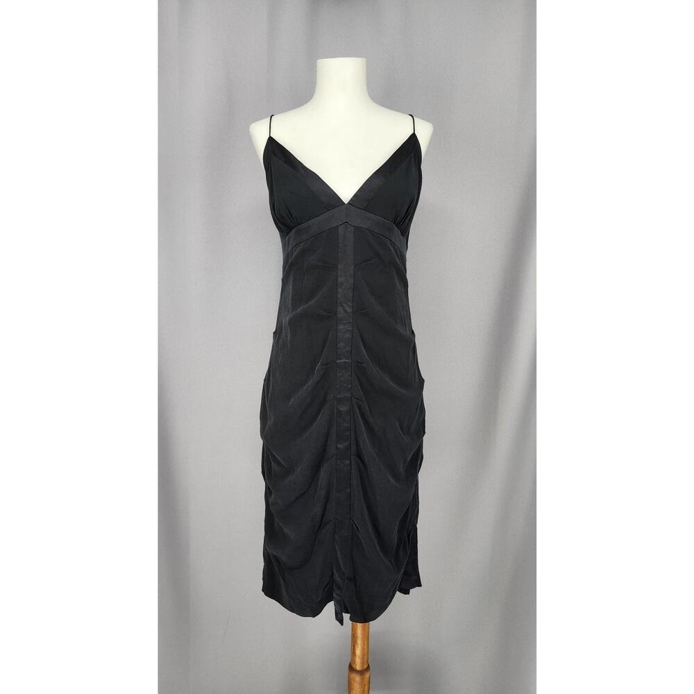 Nicole Miller Silk Blend Slip Dress L 12 Babydoll Ruched Cocktail Goth Vamp Y2K